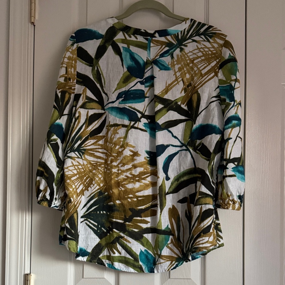 Chico’s 100% Linen Tropical Leaf Print Blouse – Size 3 (16/18) - Picture 2 of 6